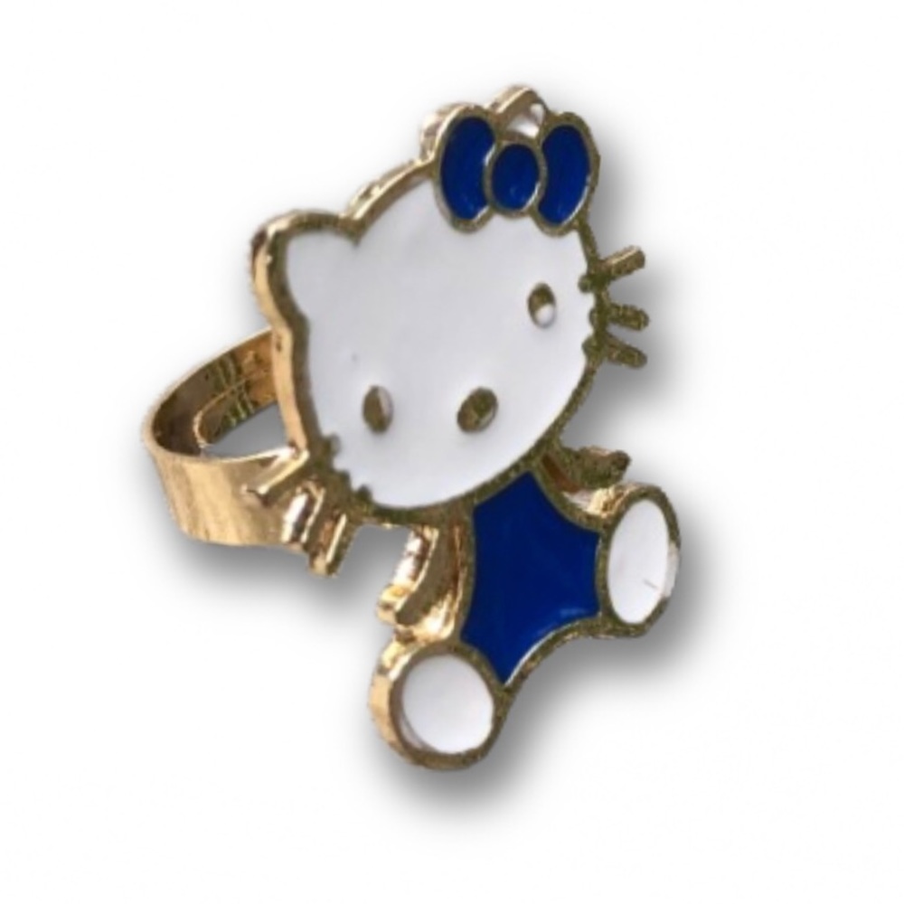 NEW RARE Collectible Hello Kitty Enamel Ring Jewelry Blue Off White Gold